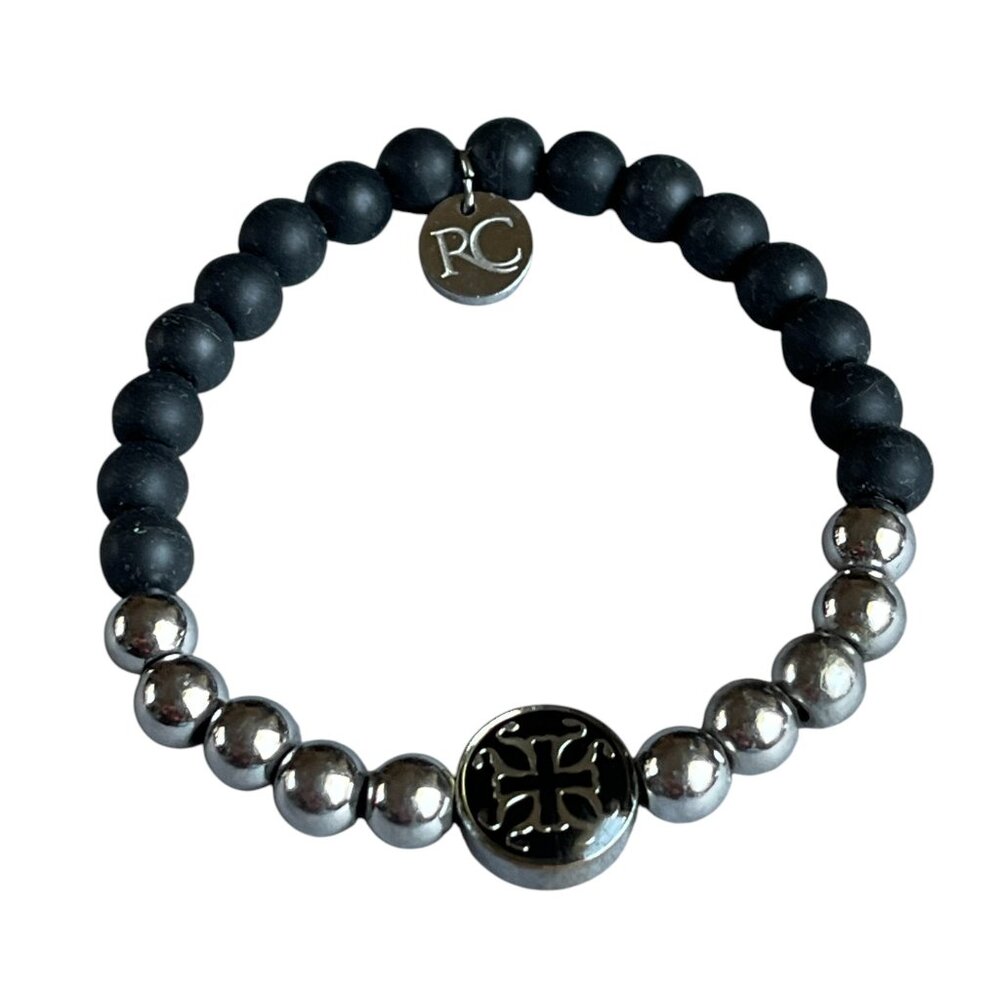 Rustic Cuff Petite Silicone and Stainless Beaded Stretch Bracelet